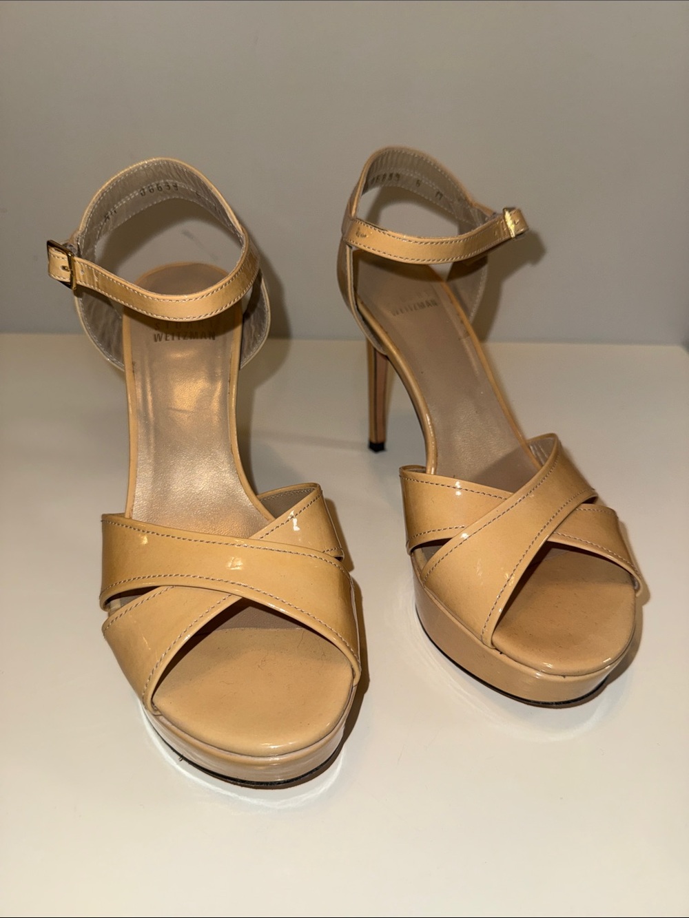 STUART WEITZMAN Beige Leather Ankle Strap Sandals